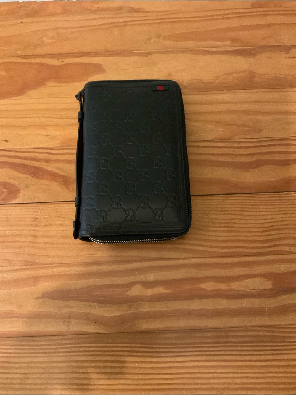 Gucci Black Leather Zip-Around Wallet with Signature Web Detail